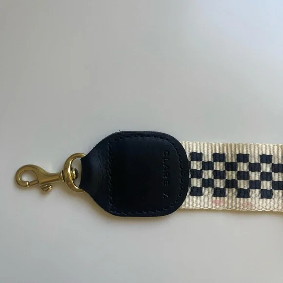 Clare V Adjustable Strap, Black | Cream Checker with Black Tabs, Nearly New! - Picture 5 of 8